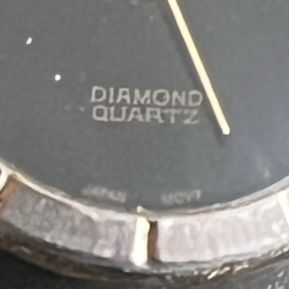 Vintage Diamond Quartz Watch Women Black Leather Strap Analog Round Case AS IS